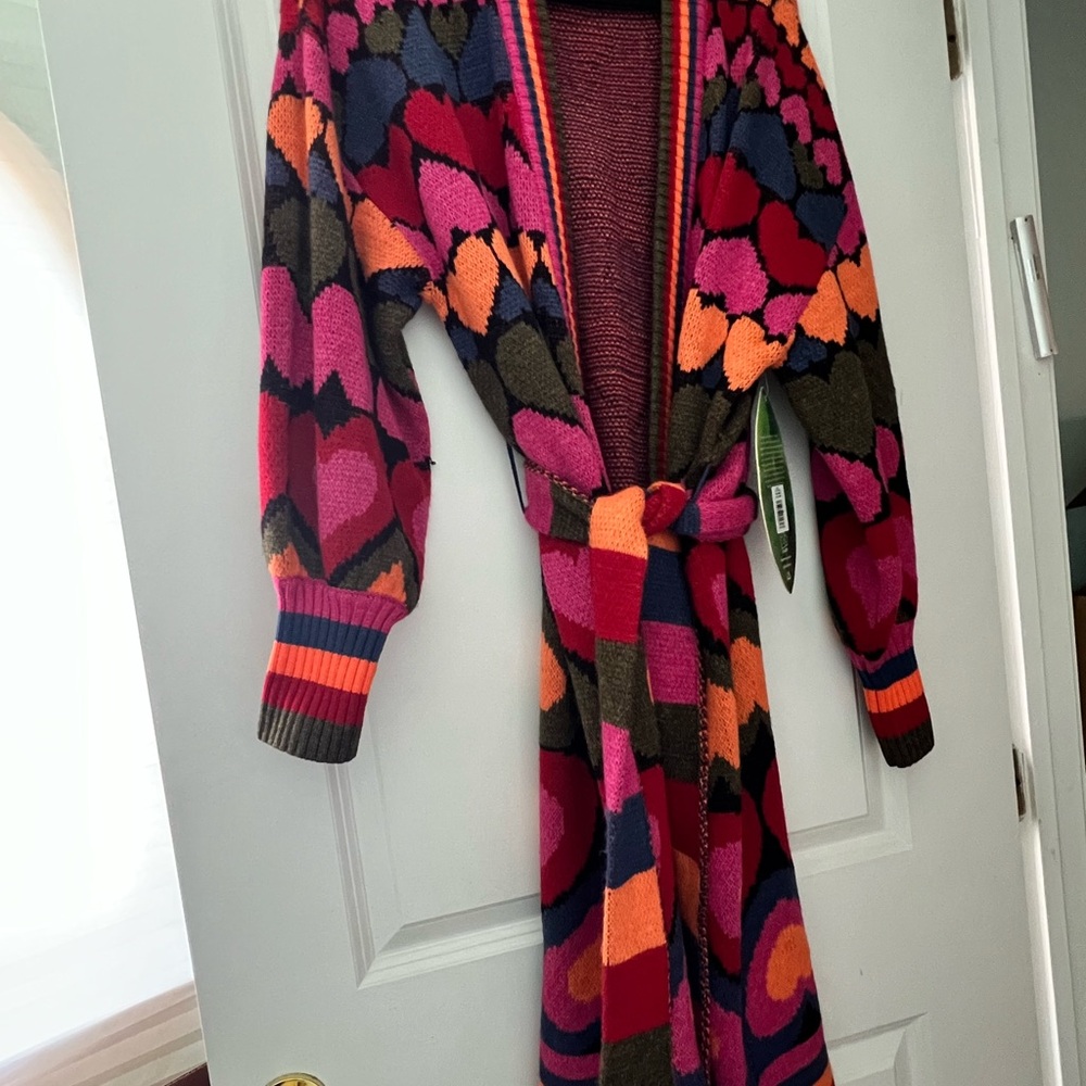 BRAND NEW with tags!! Farm Rio Colorful Heart Patterned Women's Sweater